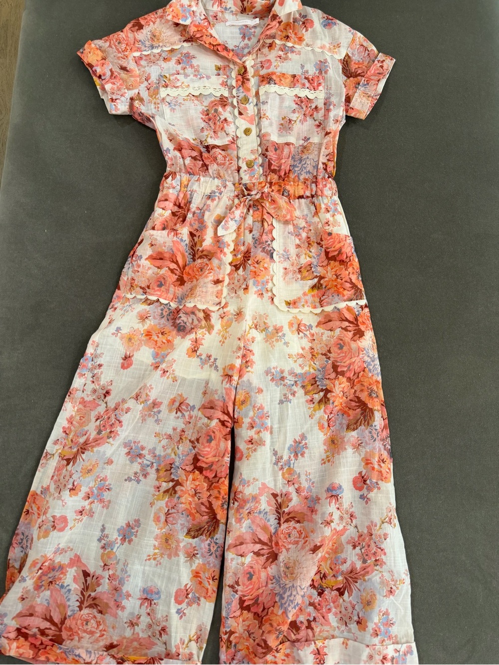 Zimmermann Pink Floral Cotton Jumpsuit for Girls